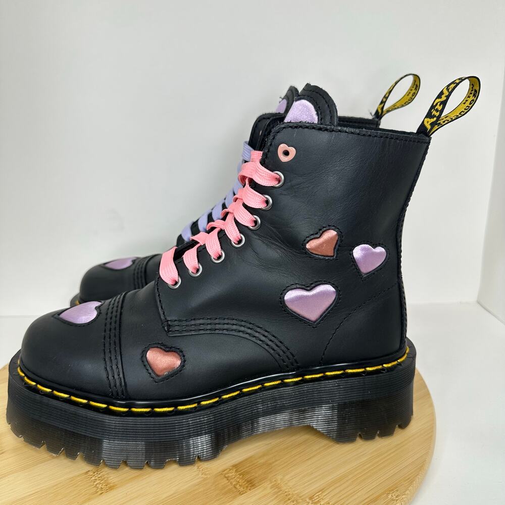 Dr Martens Sinclair Leather Heart Platform Boots Black Pink Purple Platform Sz 7 - Picture 4 of 6